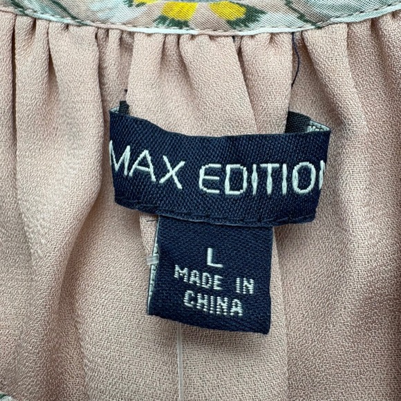 MAX EDITION Top Womens L Rose Pink Knit Floral Smocked Peplum Earthy Blouse NWT - Picture 12 of 12
